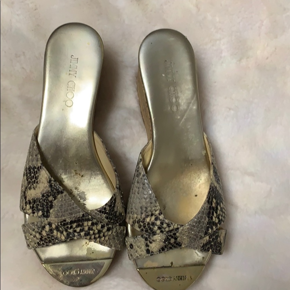 Jimmy chop snakeskin wedges